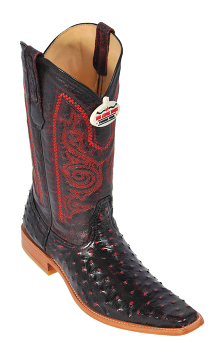 Los Altos Black Cherry Genuine All-Over Ostrich Square Toe Cowboy Boots 710318 - Click Image to Close